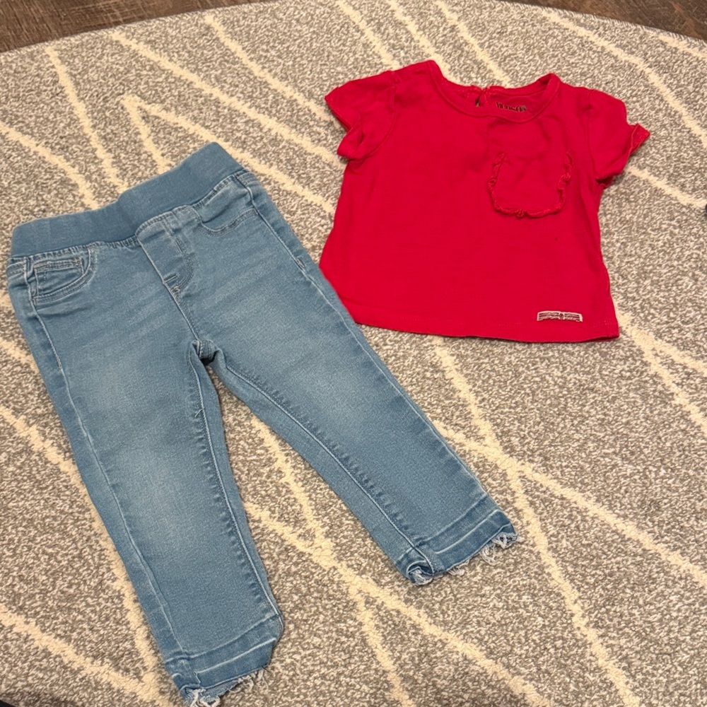 Hudson Jeans Red Top and Blue Jeans Set